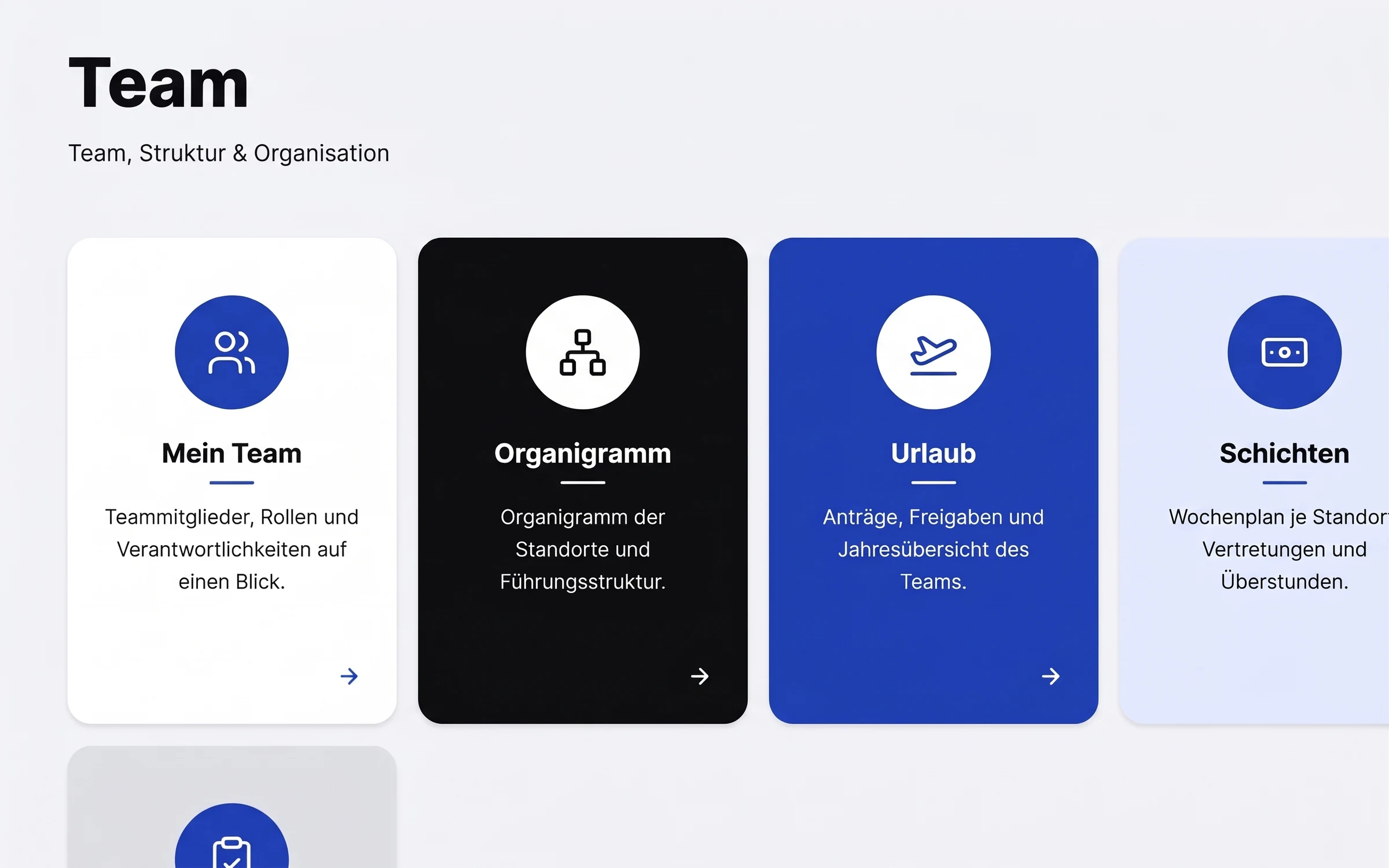 Modul Team: mein Team, Organigramm, Urlaub und Schichten